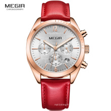 Women Watches MEGIR 2115 Fashion Pink Leather Ladies Designer Watches Popular Brands Wrist Watch